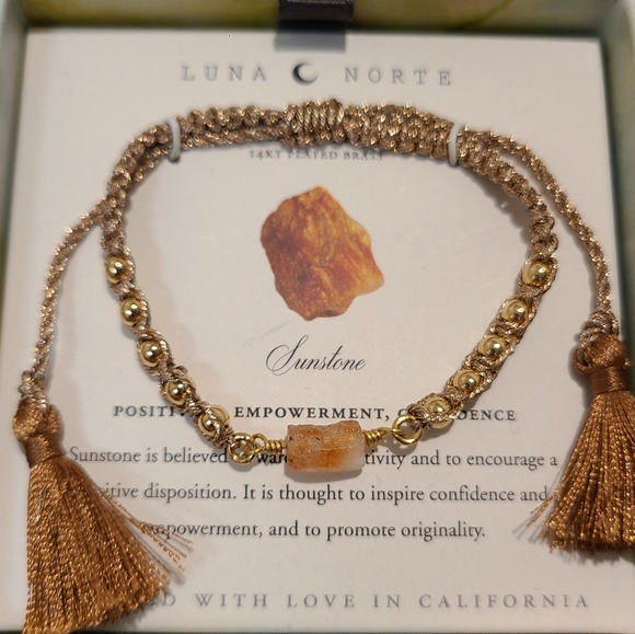 LUNA NORTE 14K GOLD PLATED STAR CRYSTAL CHARM W/ SUNSTONE GEMSTONES BRACELET - Picture 4 of 10